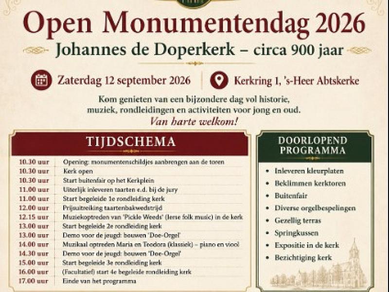 Open Monumentendag 2026 's Heer Abtskerke